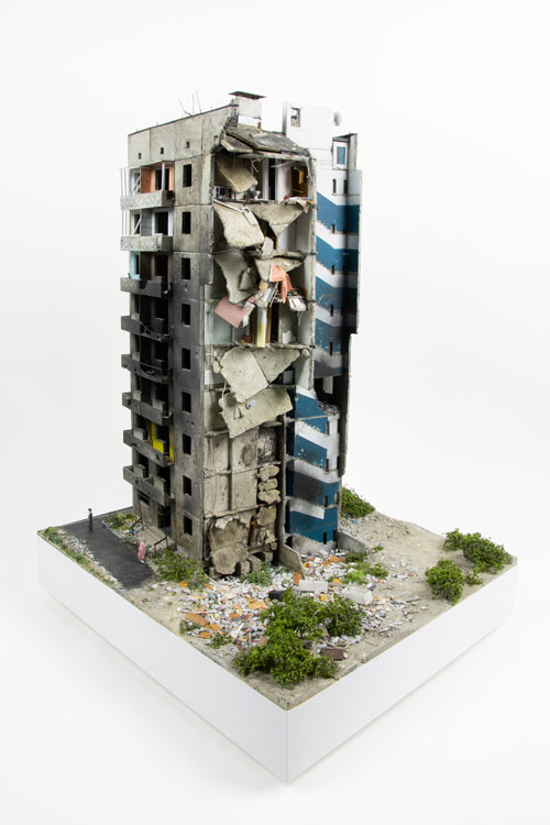 Destroyed building in Borodyanka, Ukraine, based on a photograph taken by Howard Buffett.