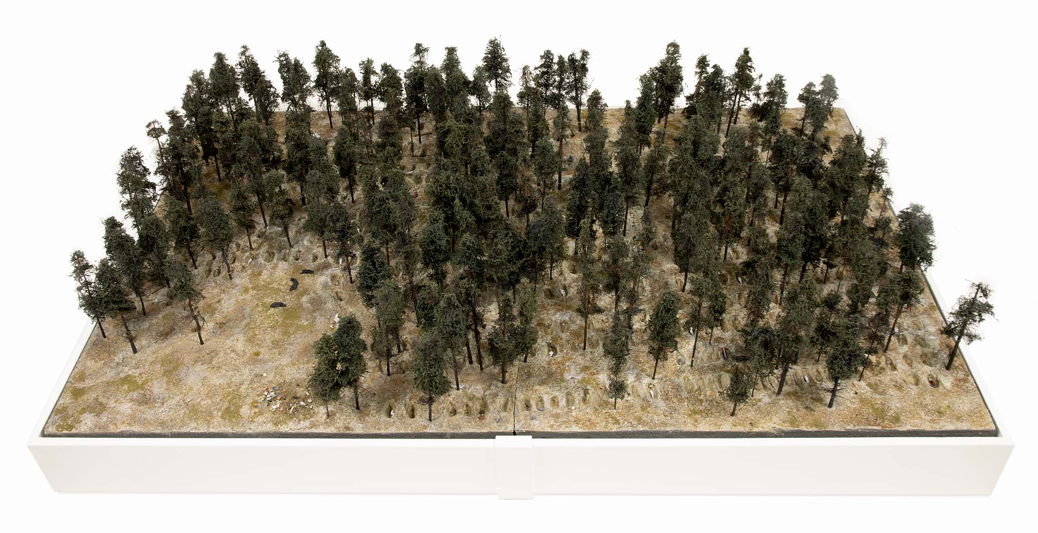 Model of a mass grave site near Izium, Ukraine, by artist Thomas Doyle for the Howard G. Buffett Foundation