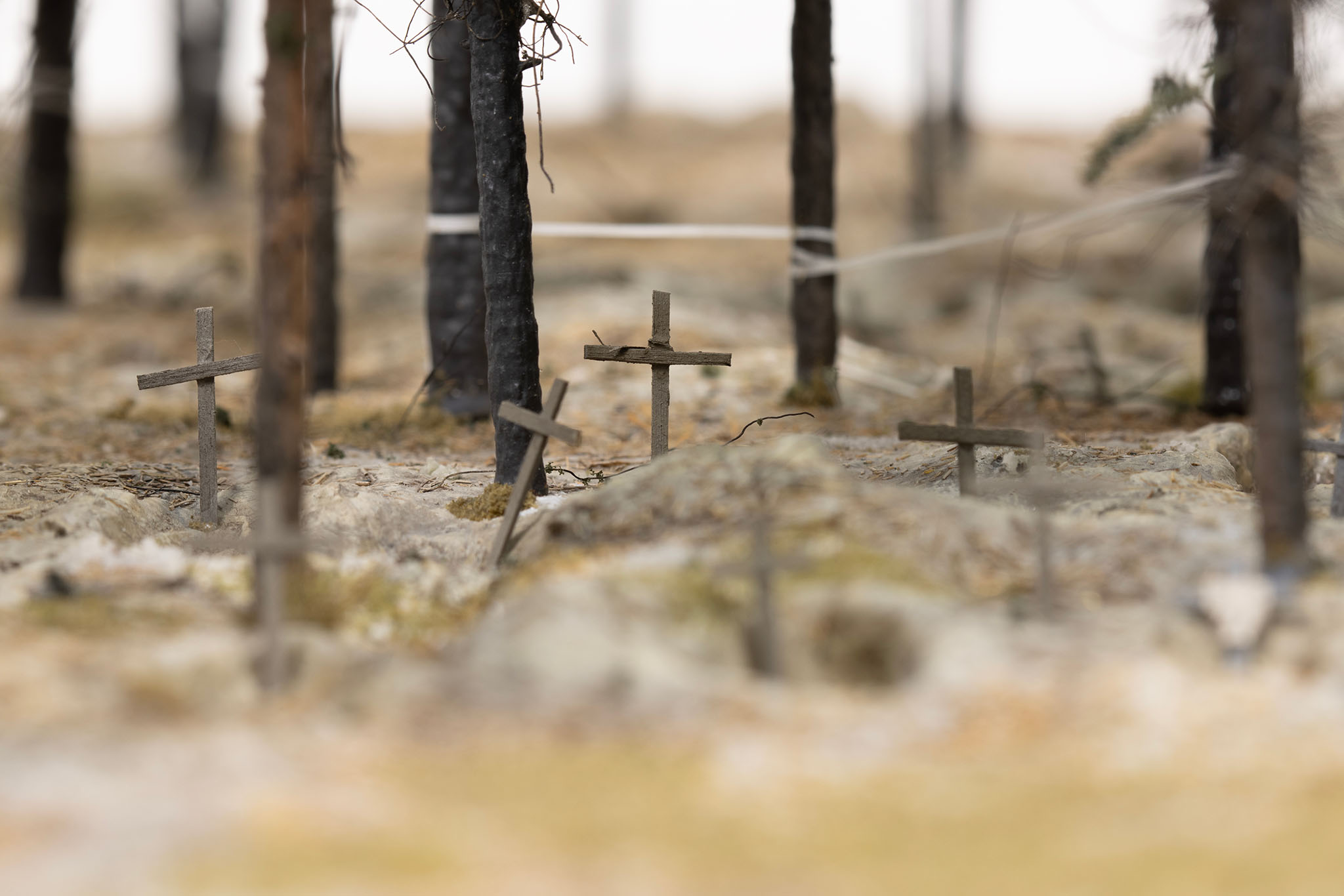 Model of a mass grave site near Izium, Ukraine, by artist Thomas Doyle for the Howard G. Buffett Foundation